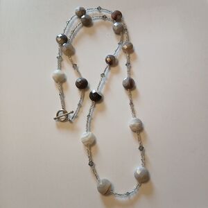 Multicolored Smoky Grey Round Swirly Beaded Long Elegant Retro Fashion Necklace